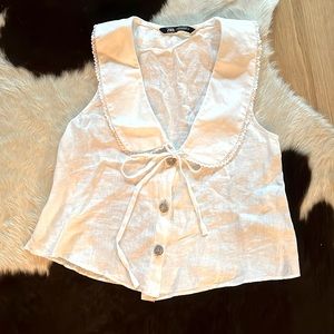Zara Peter Pan Cropped Linen Top